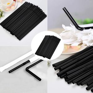 Picie słomy 100pcs jednorazowe plastikowe czarne, długie elastyczne przyjęcie weselne akcesoria kuchenne