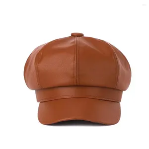 Verktyg solid färg kvinnlig vindtät Panama Stylish Women Basker Baseball Hat Sboy Caps Leather Octagonal Cap