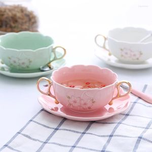Kubki bardzo wykwintne podwójne uchwyt ceramiczny kawa kawa piękna herbata wiśniowa