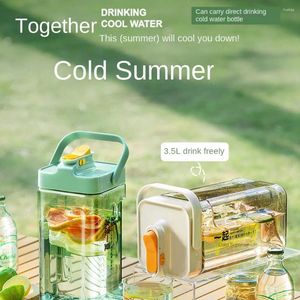 Water Bottles Large Capacity Cold Bottle Drinkware Kettle Iced Beverage Dispenser Plastic 3.5L Fruit Tea Bucket Kitchen