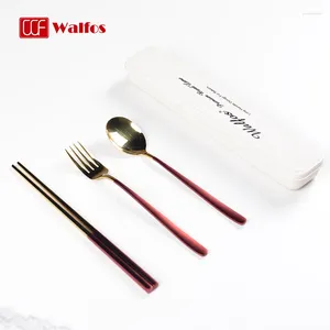 Spoons WALFOS 3pcs Set Portable Cutlery Tableware Camping Dinnerware Stainless Steel Knife Fork Spoon Kit Flatware With Box