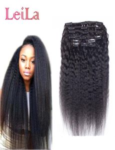 Malaysiskt mänskligt hår 7pieces Set Kinky Straight Clip in Hair Weft Extensions Natural Black Goar Yaki Human Hair Weaves7018406