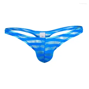 Underpants Sexy Transparent Men's Briefs Comfortable Thin Breathable Swimwear Elastic Striped White Blue Black Gray Underwear