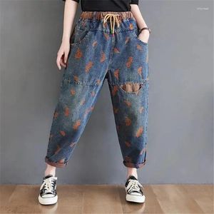 Jeans feminino Cantura alta namorado para mulheres 2024 Spring Fashion Streetwear Vintage Print Loose Roupas Feminina Jeans de harém