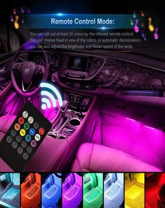 LED -remsor bil interiör ljus 4st 8 färg 72 lysdioder flerfärgade musik strip lampor bilar atmosfär belysning tejp med sund aktiv 6392379