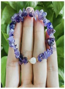 Straski z koralikami ametyst kryształowe kamień szlachetny dla kobiet elastyczne liny Nieregularne naturalne kamieniem Bransoleta Pearl Biżuteria AC9088779