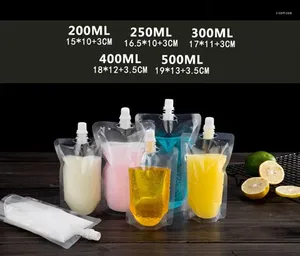 使い捨てカップストロー17オンス500mlスタンドアッププラスチックドリンクパッケージバッグ飲料用液体ジュースミルクコーヒー100-500ml用