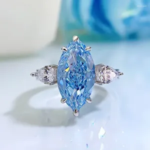 Cluster Rings Springlady Luxury Silver 925 Jewelry Wedding Aquamarine Marquise Cut Crystals Diamond Fine For Woman Party Gifts