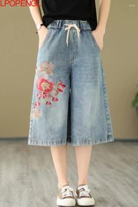 Женские джинсы 2024 Летний этнический стиль арт -вышиваем
