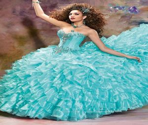 Планты Quinceanera Fishbone Sweet 16 Girls Pageant Prage Ruffle Organza Ball Gown Платье для вечеринки на день платье по полу выпускное платье1424370