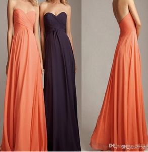 49 lange Chiffon -Brautjungfernkleider billig 2015 Braut Maid Kleider trägerloser Partykleid Orange dunkelviolett rotes grünes formelles formales mämi4524705