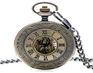 Steampunk Bronze Copper Mechanical Pocket Watch Skeleton Chain Roman Numbers Vine Pendant Watches med 30 cm Chain Gifts P839C T2005025348804