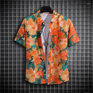 Mäns avslappnade skjortor Summer Hawaiian Vintage Short Sleeve Flower Mönster Tryckt skjorta överdimensionerad lyx elegant unisex lapel toppmode