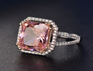 S925 ringar för kvinnor Sterling Silver Pink Big Square Topaz Diamant Fine Jewelry Bridal Wedding Engagement Ring Luxury Bijoux Y18108996385