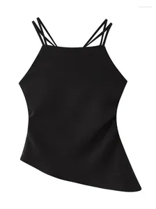 Tank da donna Casualmente asimmetrica slim weatchlessless senza primavera estate spalma tracolla croce tracolla nera top corti