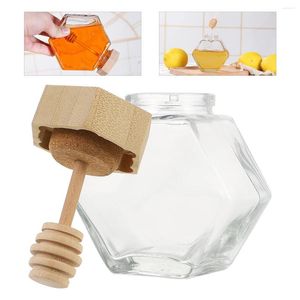 Dinnerware Sets Honey Syrup Beehive Storage Hexagon Glass Bottle Wooden Lid Airtight Jar Carafe