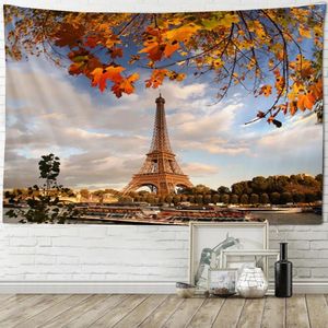 Tapissries Eiffel Tower Wall Hanging Tapestry Art Romantic Atmosphere Filte Curtain Home For Bedroom Living Decorations