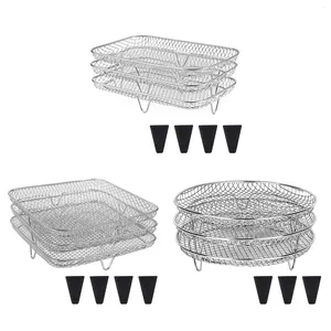 Double Boilers 3-Layer Air Fryer Racks Stainless Steel Stackable Steak Grills Holders Easy To Clean With Silicone Foot Pad Kitchen