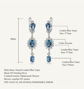 Stud GEM039S BALLET 4 88Ct Natural London Blue Topaz Gemstone Drop Earrings 925 Sterling Silver Flower for Women Fine Jewelry 22085276