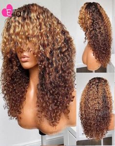 Spitzenperücken Elia farbig Kinky Curly Human Hair mit Pony Full Machine Made 100 Brasilian Remy für Frauen 20092062689856844