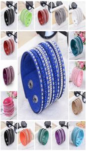 Charmarmband för kvinnor Shiny Women Multilayer Leather Rhinestone Crystal Armband Button WhiteBlack Blue Armband Läder Bra7251363