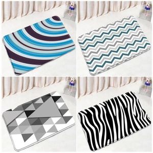 Bath Mats Black White Gray Geometric Striped Wave Pattern Nordic Modern Entrance Door Rug Home Decor Bathroom Non-slip Floor Mat