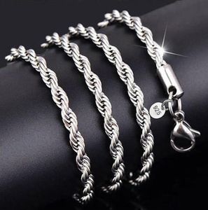 YHAMNI 100 Original 925 Silver Necklace Women Men Gift Jewelry 3mm 1618202224262830 inch Rope Chain Necklace YN898038391