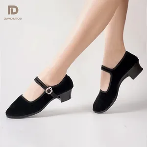 Dance Shoes Ballet Casual Yangko Rubber Sole Buckle Clasp Slippers Soft Black Gymnastics With 3.5cm Heel