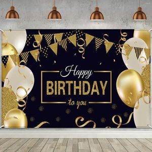 Tapisserier Happy Birthday Tapestry Backdrop Banner Extra Stora svart och guldskylt män Kvinnor Jubileum Party Po Decor