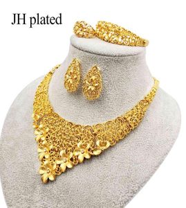 Dubai Gold Jewelry Conjunta Presentes de casamento de noiva africanos para mulheres Brincos de colar de colar árabe sauditas colares de anel de anel Jewellery6075978
