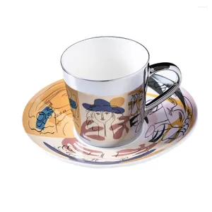 Mugs Mirror Coffee Specular Reflection Picasso Painting Ceramic Tea Cups And Saucers Send Spoon Coffeeware