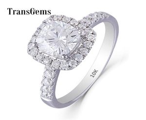 Transgems Center 1Ct 6mm FG Renk Yastığı Kesme 14K 585 Beyaz Altın Moissanit Halo Nişan Yüzüğü Kadınlar Emgagement Gold Ring Y12362712