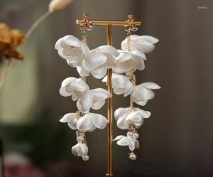 Dangle Earrings French Satin Lily Of The Valley Beaded Tassel Bridal White Gauze Dress Joker Po2185701