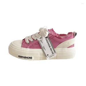 Gelegenheitsschuhe Qualität Frauen dicker Sohle Leinwand weibliche rosa Sneakers Etikett Side Tennis Schnürung weiche Innensohlenstudenten Sport