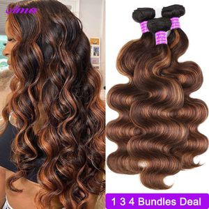 FB 30 braun Highlight Body Wave Ombre gefärbt 1 3 4 Bündel Deal Klavierfarbe menschliches Gewebe