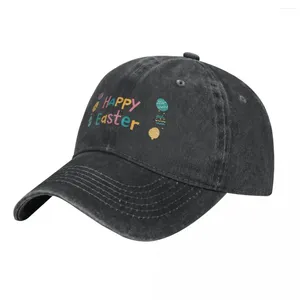 Tappi a sfera Happy Pasqua Testo colorato e uova Denim Cap da baseball Donne uomini Stampare Cappelli hip hop moda Snapback in palestra all'aperto