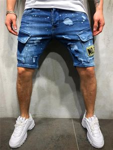 2023 Mens Ripped Short Jeans Streetwear Clothing Side Pocket Vintage Shorts Breathable Slim Denim Male Summe 240412