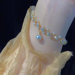 Pulseiras de charme pérolas cravejadas para mulheres para mulheres com cristal de zircão de zircão