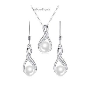 S925 Sterling Silver Geometric Freshwater Pearl Earring Halsband Set Womens Light Luxury Fashion Collone Chain Jewelry