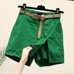 Kvinnor bantning shorts hög midja kvinnokjol med sidodelade fickor över knälängd fast färg för kvinna 240407