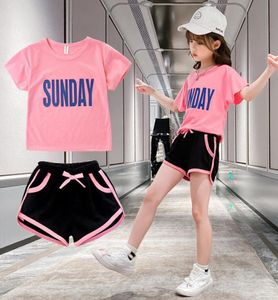 Zestawy odzieży Teen Girls of Fitness Fitness Pink Joga Set Sett Korean Kids Wiek 4 8 9 11 12 13Year1677258