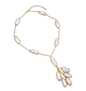 Guaiguai Biżuteria Naturalna słodkowodna hodowana biała biwa perłowa złoto kolorowy łańcuch Naszyjnik ręcznie wykonany dla kobiet prawdziwy klejnot kamień 7979731