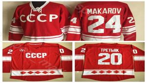 1980 CCCPロシアジャージーアイスホッケーヴィンテージ20 Vladislav Tretiak 24 Sergei Makarov Team Redすべてのステッチスポーツ通気性トップ4231494