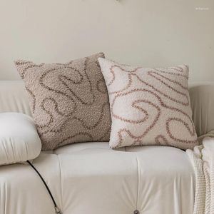 Pillow Abstract Line Cover Embroidery Soft Fluffy Beige Home Decoration Living Room Bedroom Sofa Couch