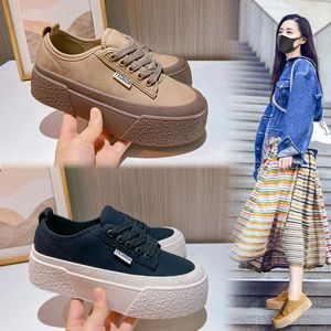 Casual Shoes Genuine Leather Thick Sole Low Cut Round Toe Sponge Cake Sliding With Mesh Breathable And Comfortable Sports