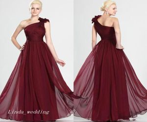 Bourgogne vin röd kvällsklänning en axel lång brudtärna klänning piga av hedersklänning prom party gown9130634