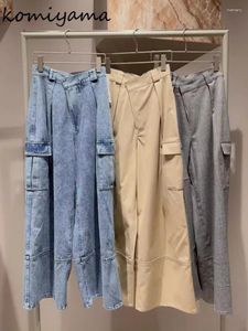 Jeans giapponese giapponese tasche da carico alte pantaloni dritti pantaloni di jeans gamba larga mujer abbigliamento da donna casual