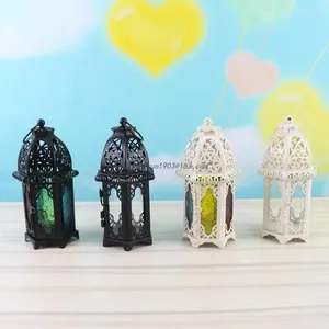 Candle Holders Decorative Lanterns Moroccan Stained Iron Glass Holder For Outdoor