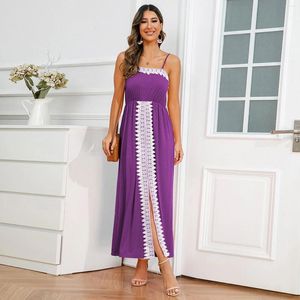 Lässige Kleider eleganter Spitzennähte Slip Long Midi Frauen Sommer sexy schlanker Rücken ohne Schlitzkleid Islamische Kaftan Mesh Party