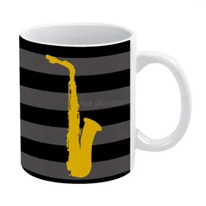 Kubki Saksofon biały kubek 11 uncji zabawna ceramiczna kawa/herbata/kakao Unikalny prezent instrument muzyczny